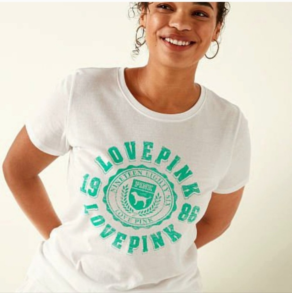 VICTORIA'S SECRET'PINK' LOGO SHORT SLEEVE CREW TEE